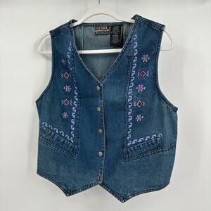 Ozark Mountain Womens Y2K Denim Vest Size M Embroidered Western Southwest
